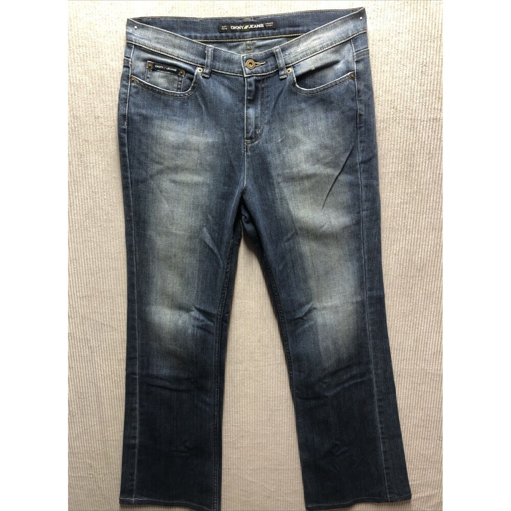 DKNY Soho Jeans Women Size 10R Dark Wash Distressed Denim Y2K Straight Leg
